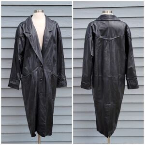 Vintage‎ 90s y2k Avanti Black Leather Trench Over Sized Coat Small